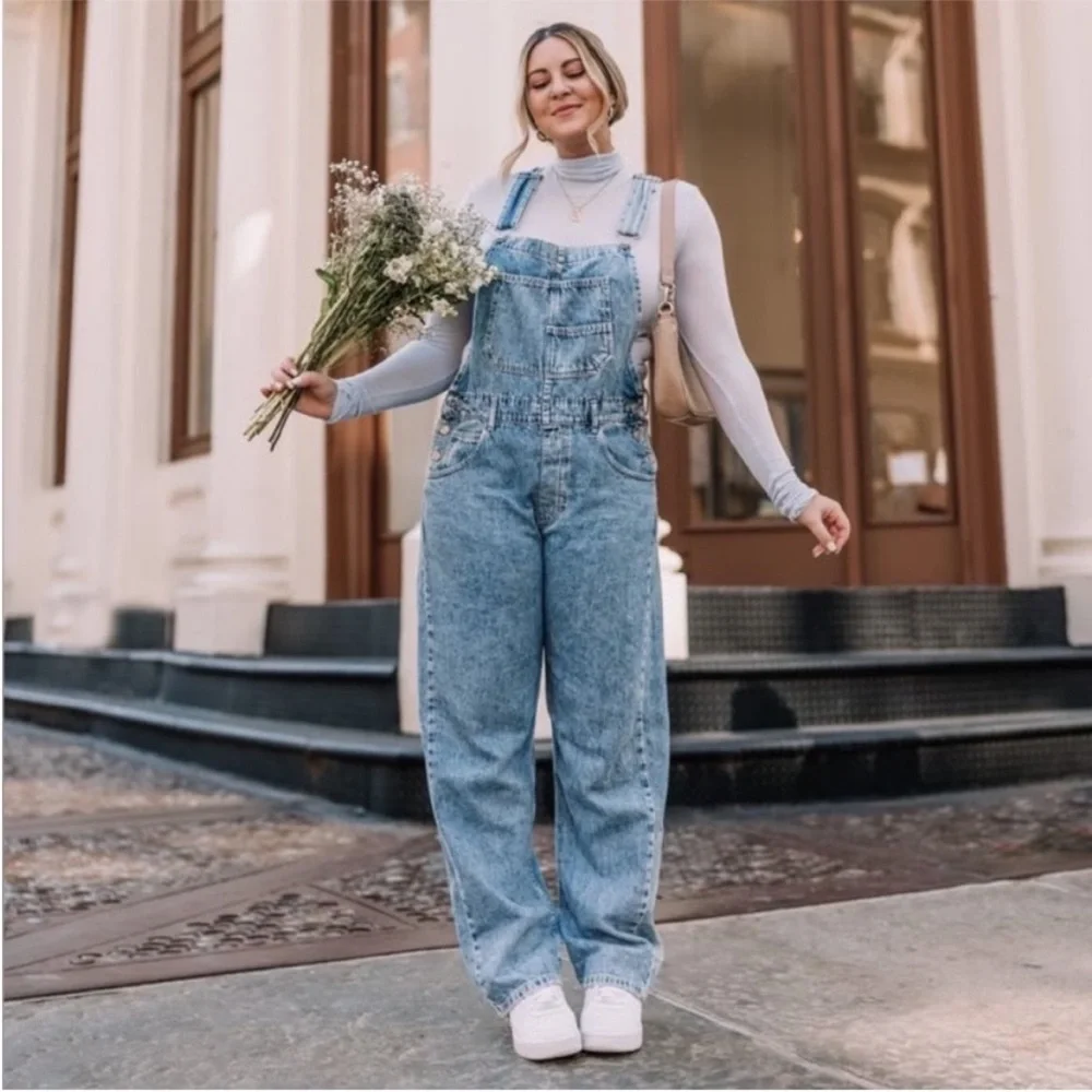 Free People Ziggy Denim Overalls in Powder Blue